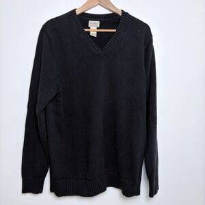 LL Bean Men's Large Tall Knit Cotton Sweater Blue V Neck